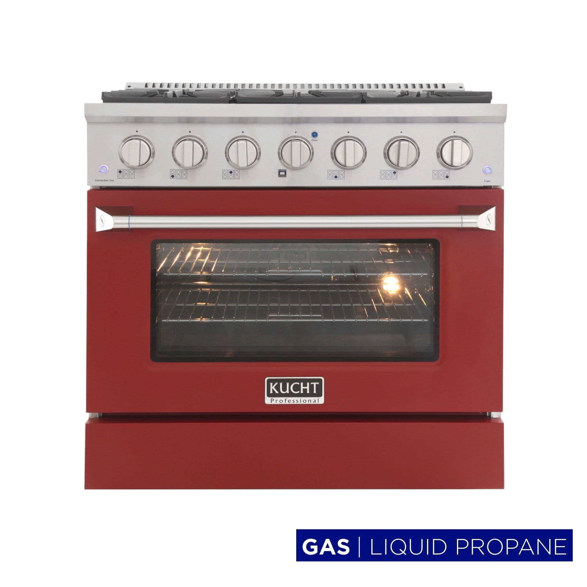 Kucht Professional 36" Modern Stainless Steel Propane Gas Range in Red/Silver