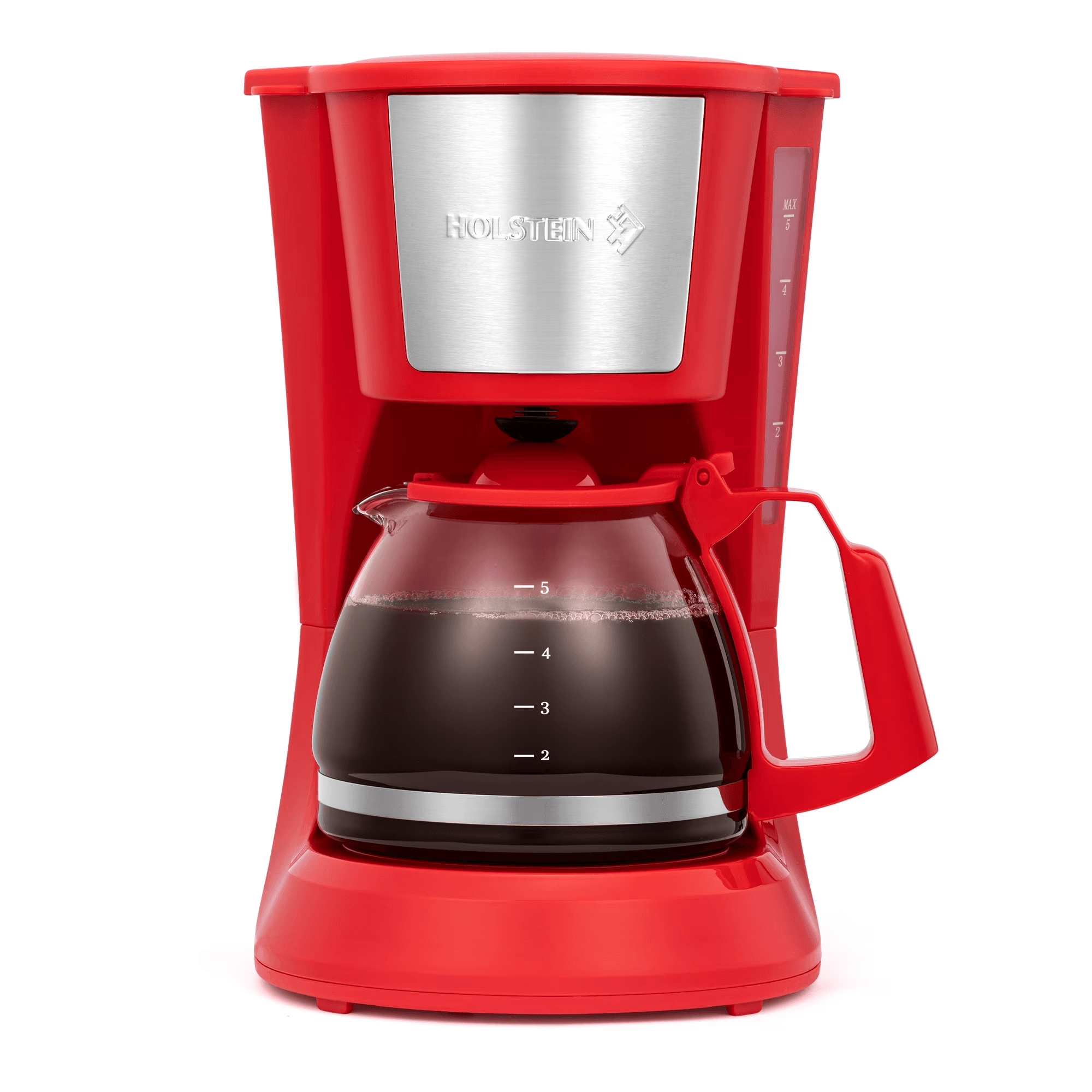 Holstein Housewares 5-CUP Coffee Maker Red & Stainless Steel