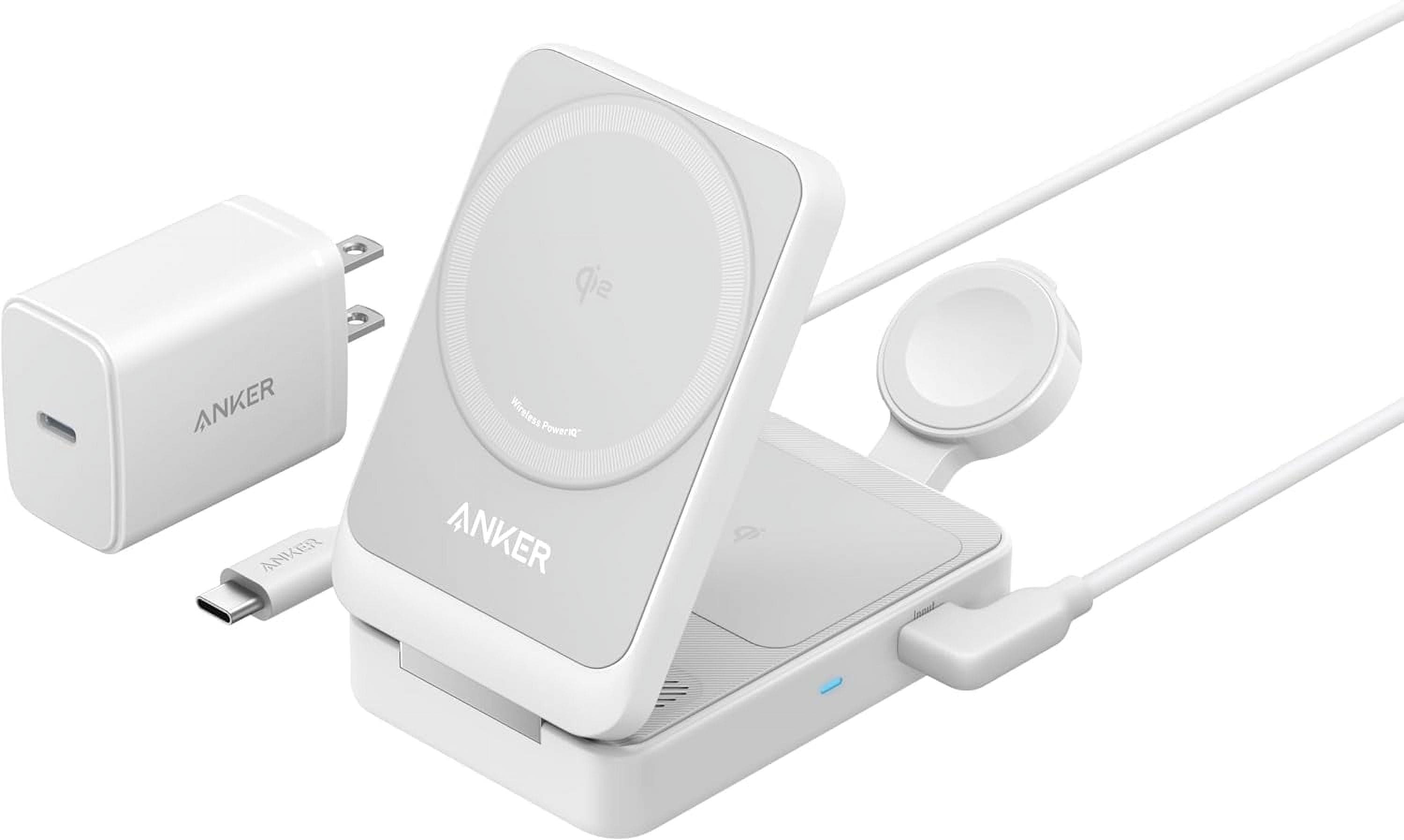 Anker MagGo 3-in-1 Qi2 Certified 15W MagSafe-Compatible Wireless Charger Stand, White