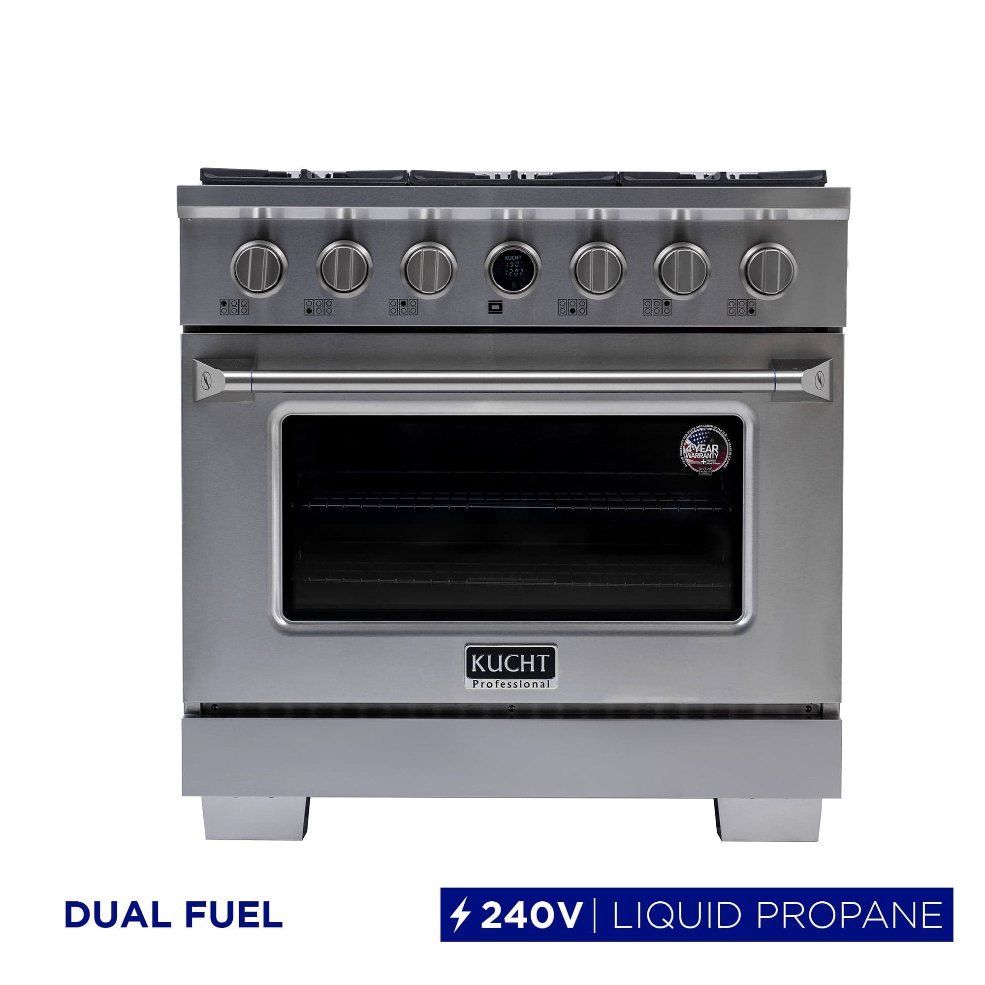36 in. 5.2 cu. ft. 6 Burners Dual Fuel Range for Natural Gas in Stainless Steel.