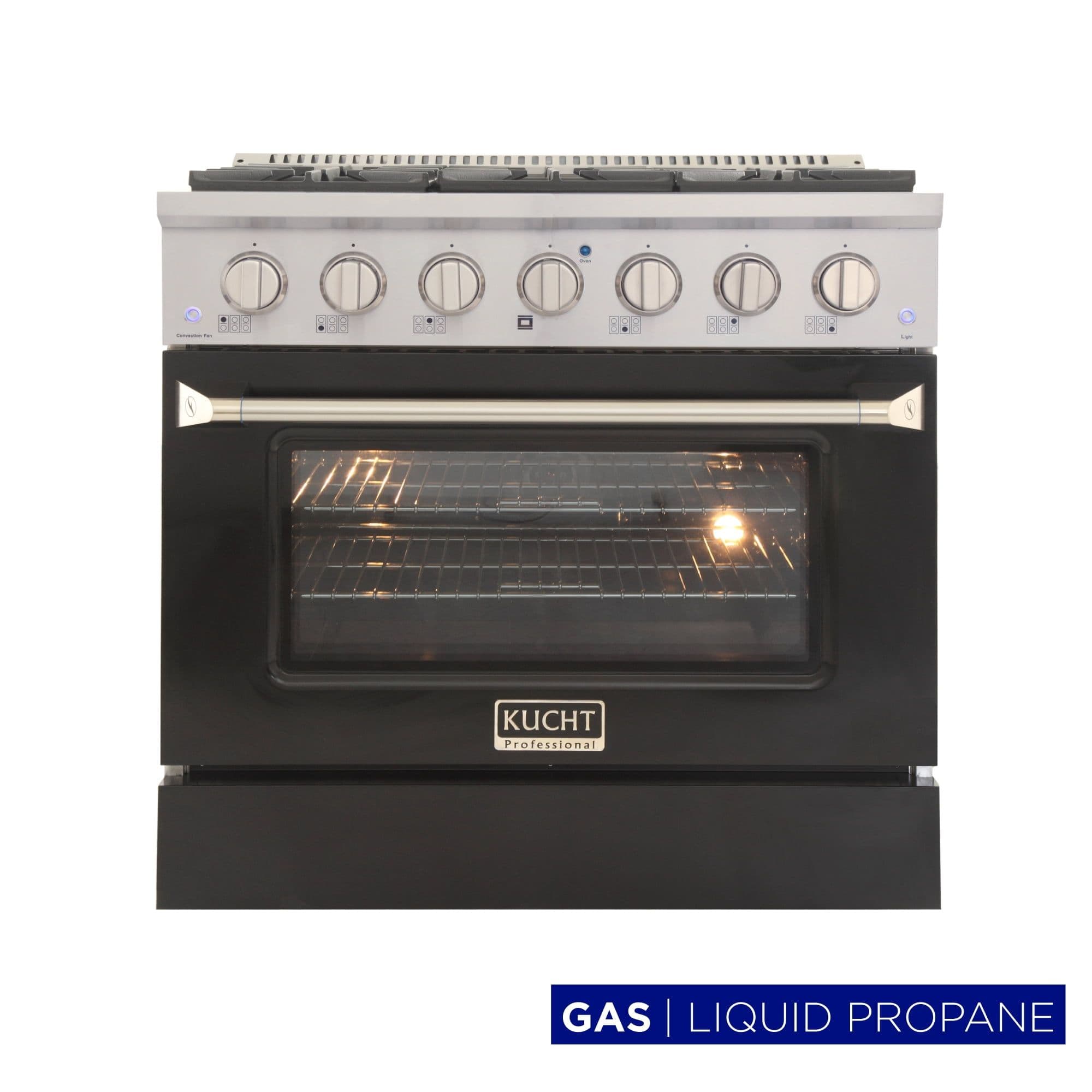 Kucht Professional 36" Stainless Steel Propane Gas Range in Black/Silver