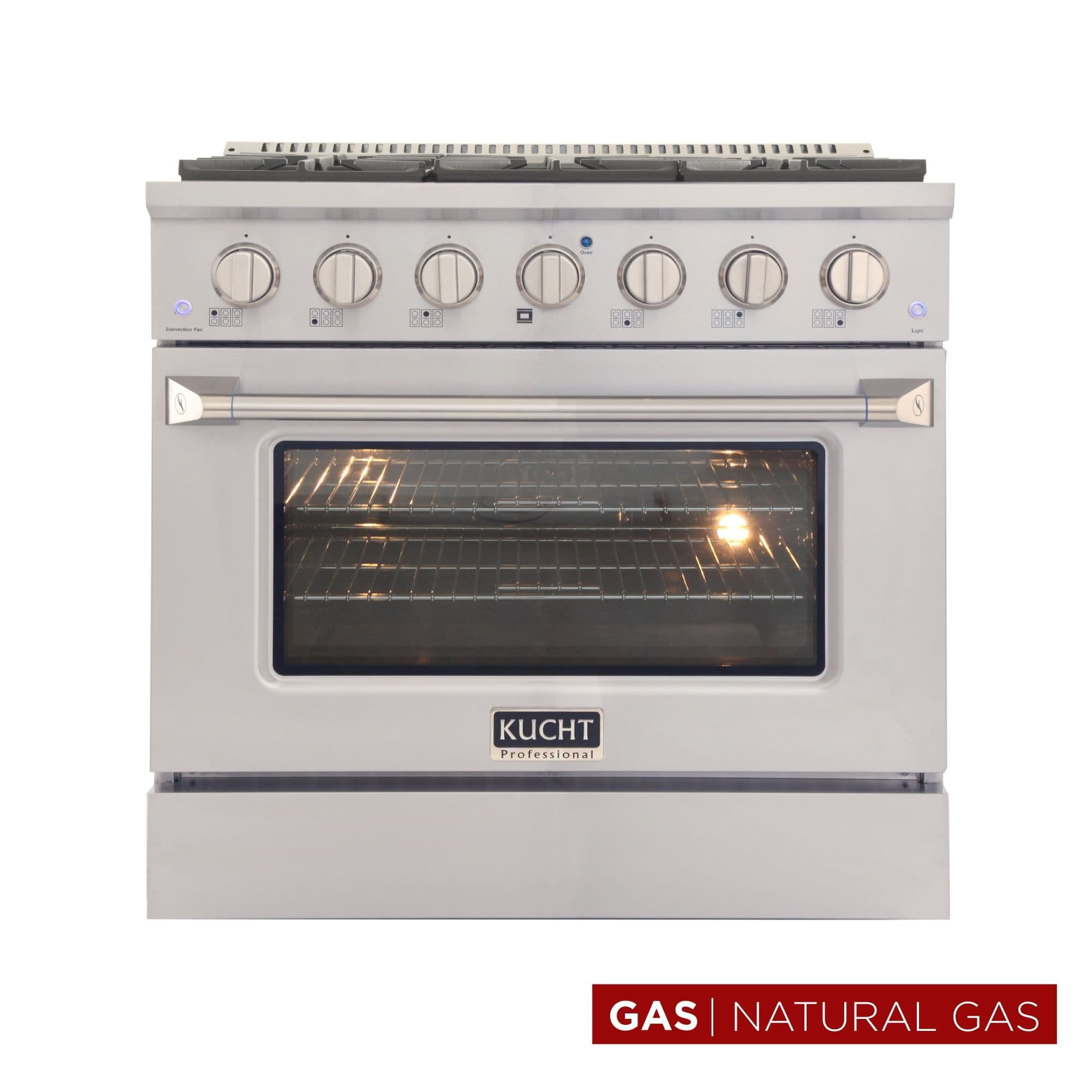 Kucht Professional 36" Modern Stainless Steel Natural Gas Range in White/Silver
