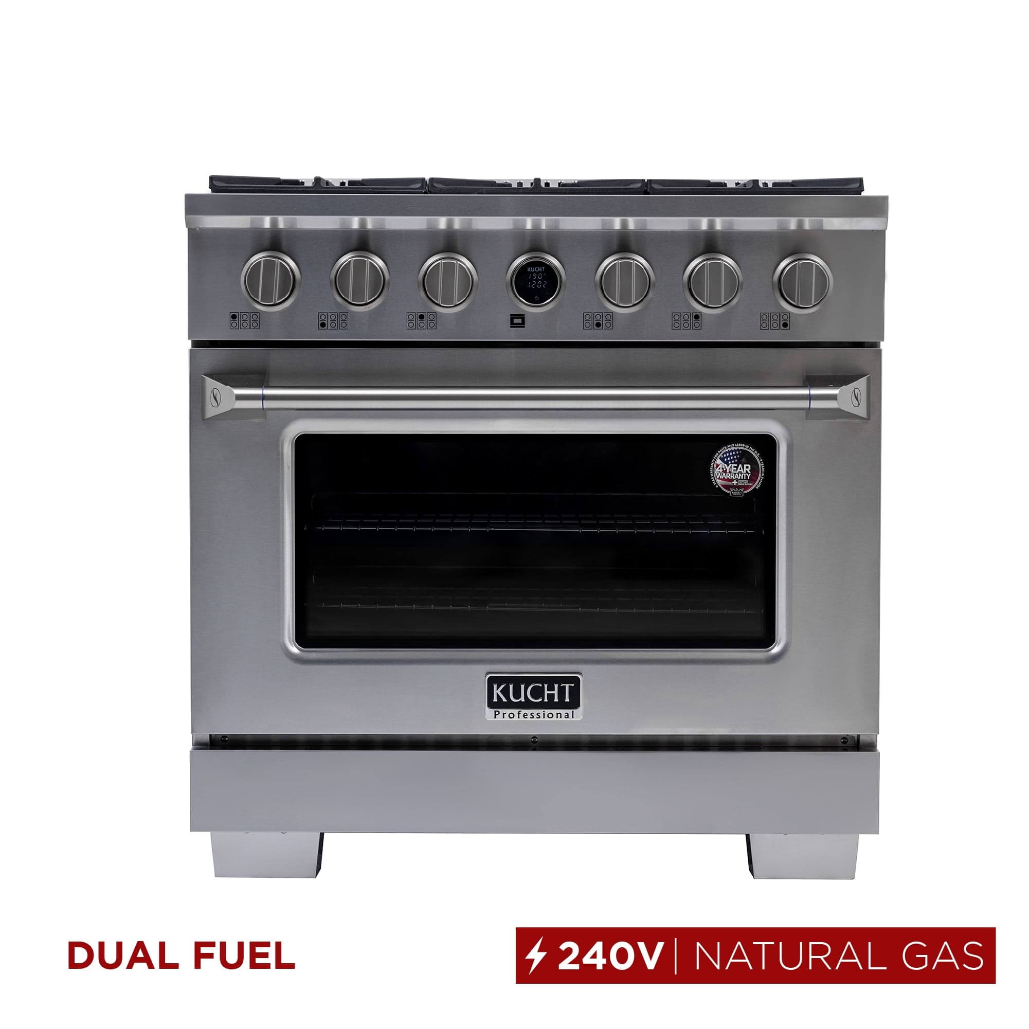 36 in. 5.2 cu. ft. 6 Burners Dual Fuel Range for Natural Gas in Stainless Steel.