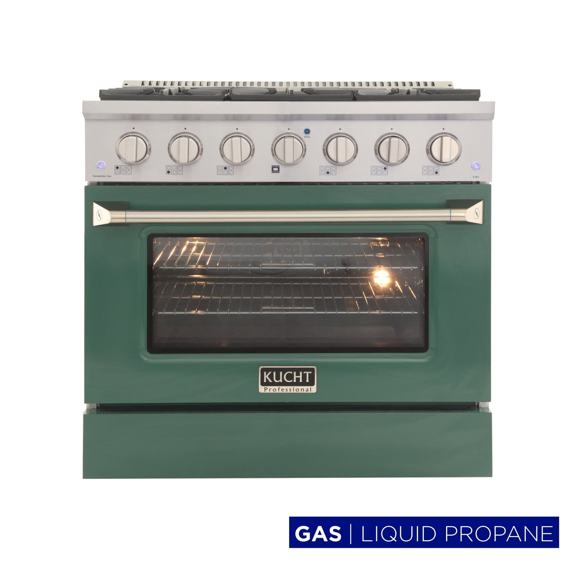 Kucht Professional 36" Modern Stainless Steel Propane Gas Range in Green/Silver