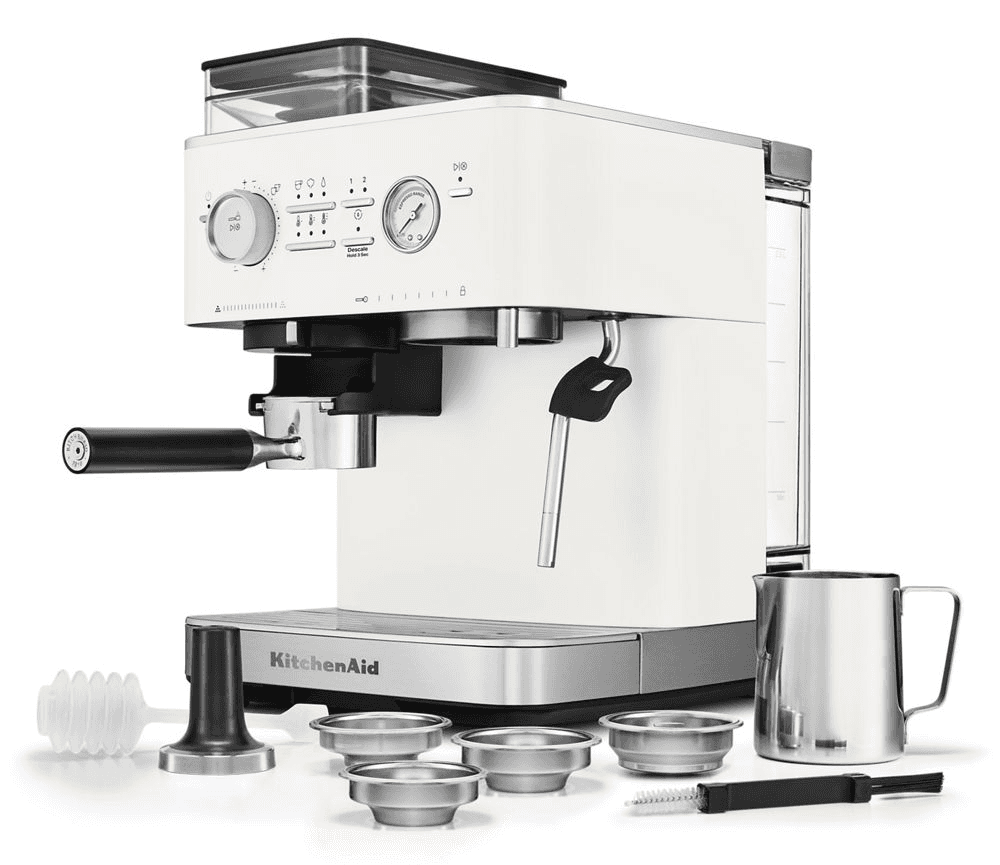 KitchenAid Semi Automatic Espresso Machine with Burr Grinder - Porcelain White