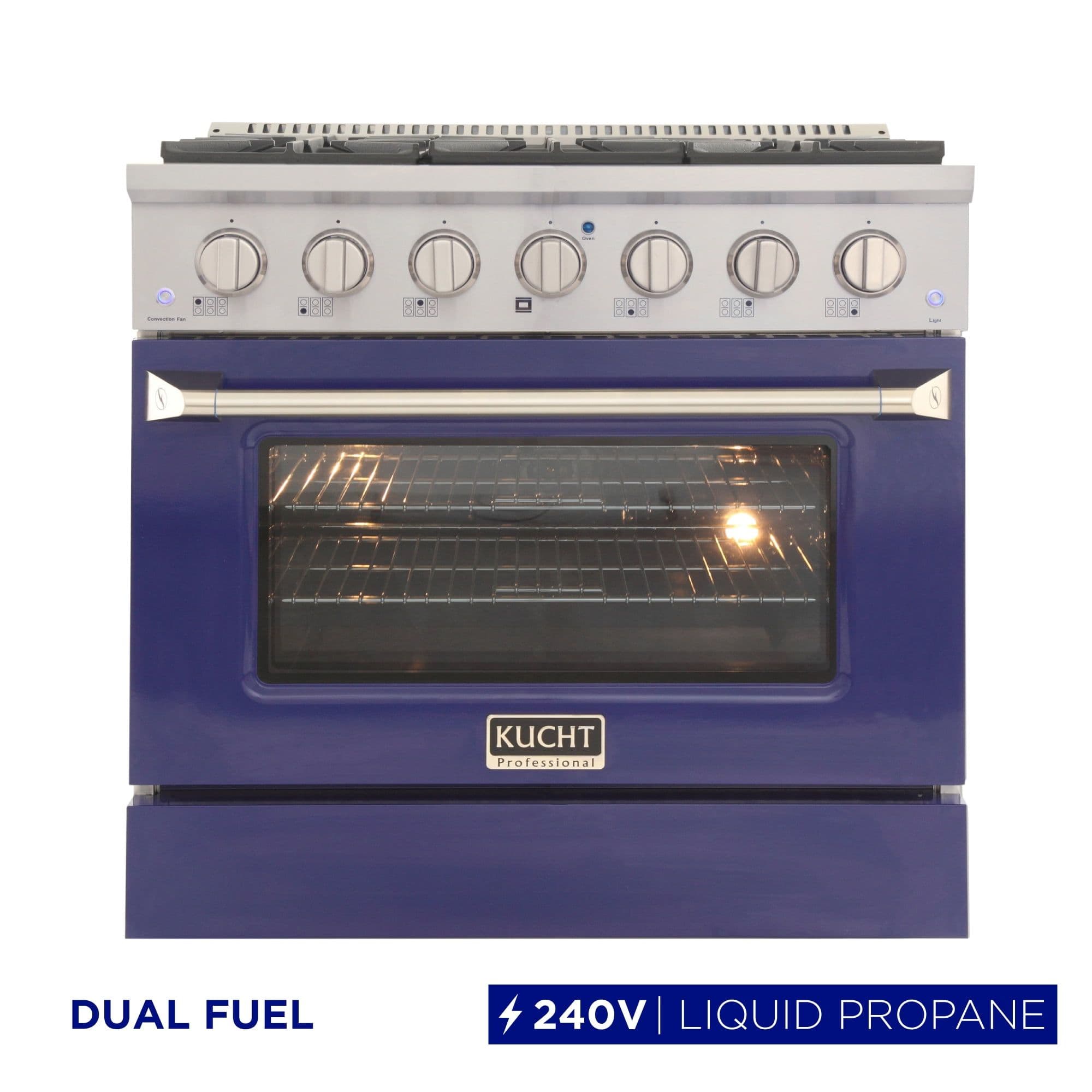 36 in. 5.2 cu. ft Dual Fuel Range for Natural Gas Sealed Burners in Blue.