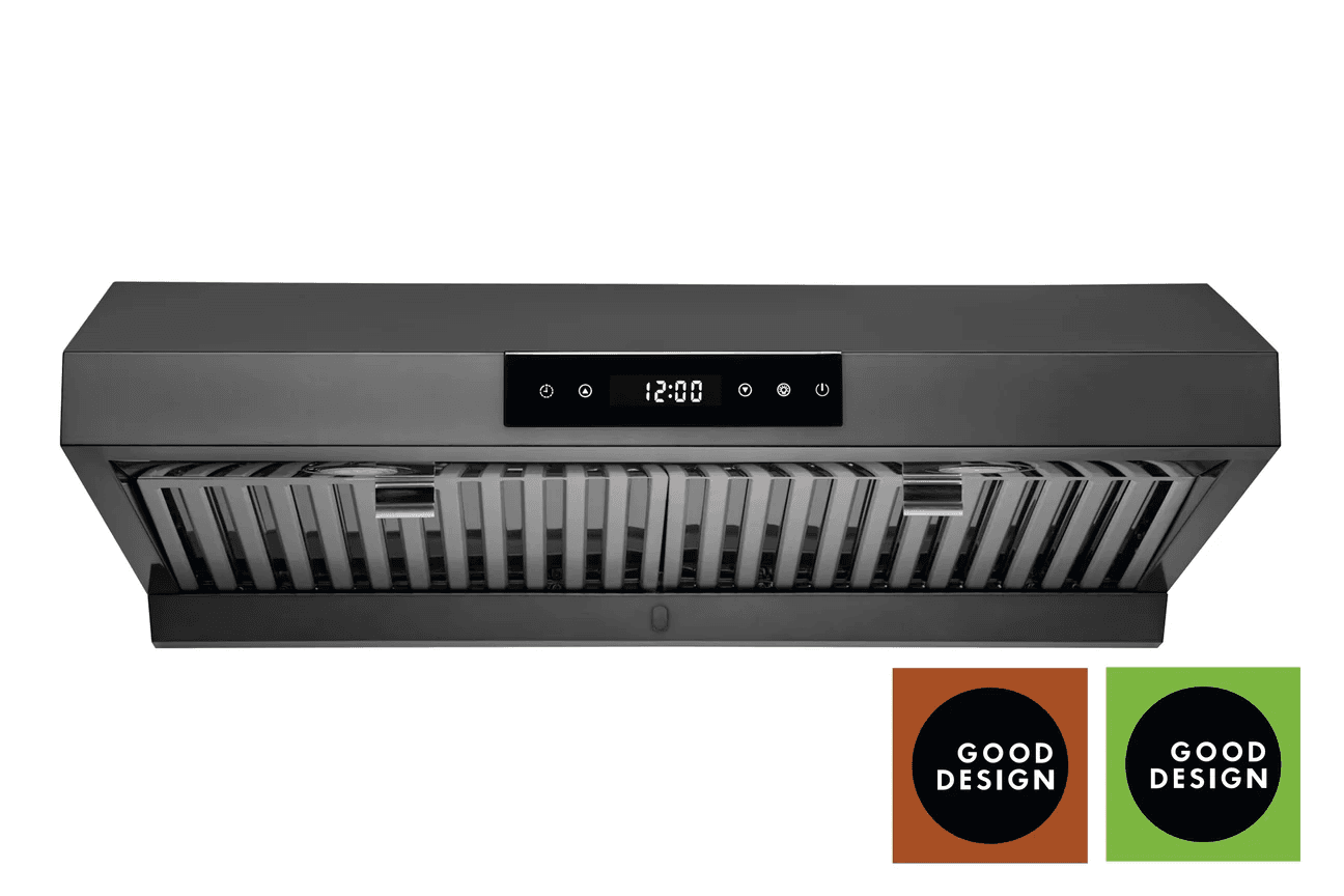 Hauslane Cabinet 30 Inch Under Cabinet Versa Vent Range Hood with Stainless Steel Filters in Black Stainless Steel